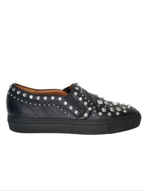 Givenchy Black Leather Studded & Crystal Slip-On Sneakers